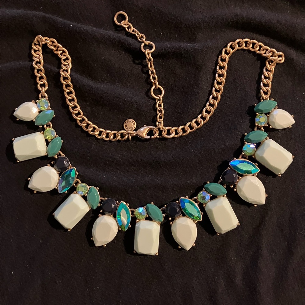 J. Crew Gold Necklace with Green and Cream Stones